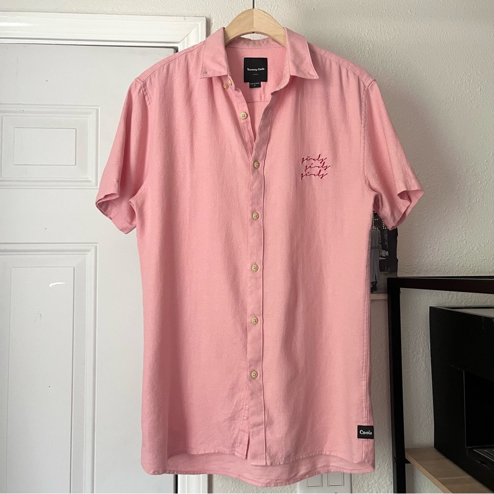 BARNEY‎ COOLS pink cotton embroidered short sleeve button up shirt